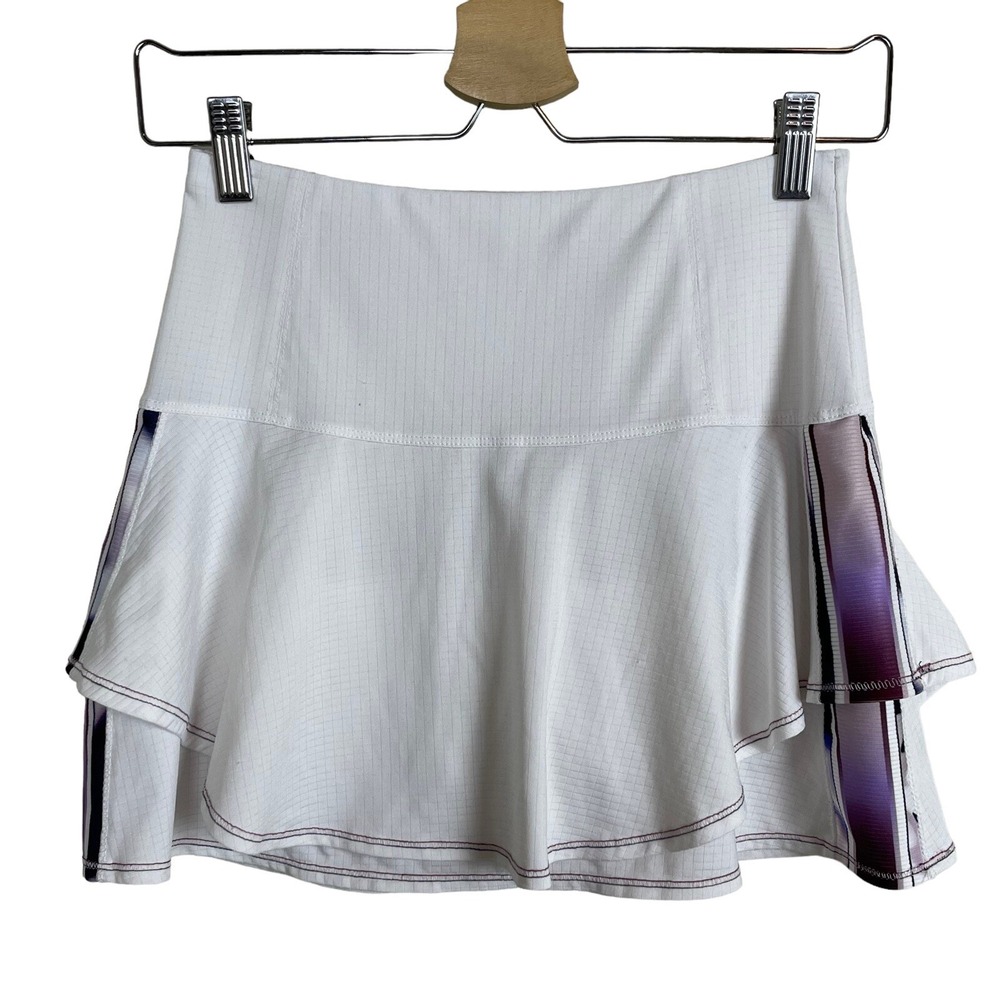 Lucky in Love White Purple Side Panel Tiered Tennis Skirt Size XS Pickleball